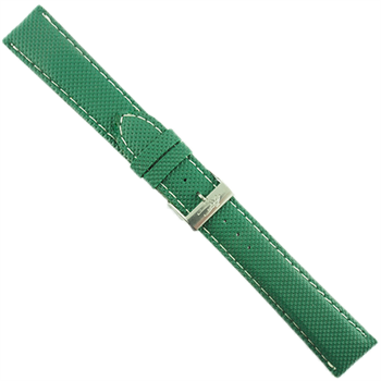 ZRC Grøn PVC urrem med hvide stikninger, 14 mm bred, 190 mm lang og med sølv spænde